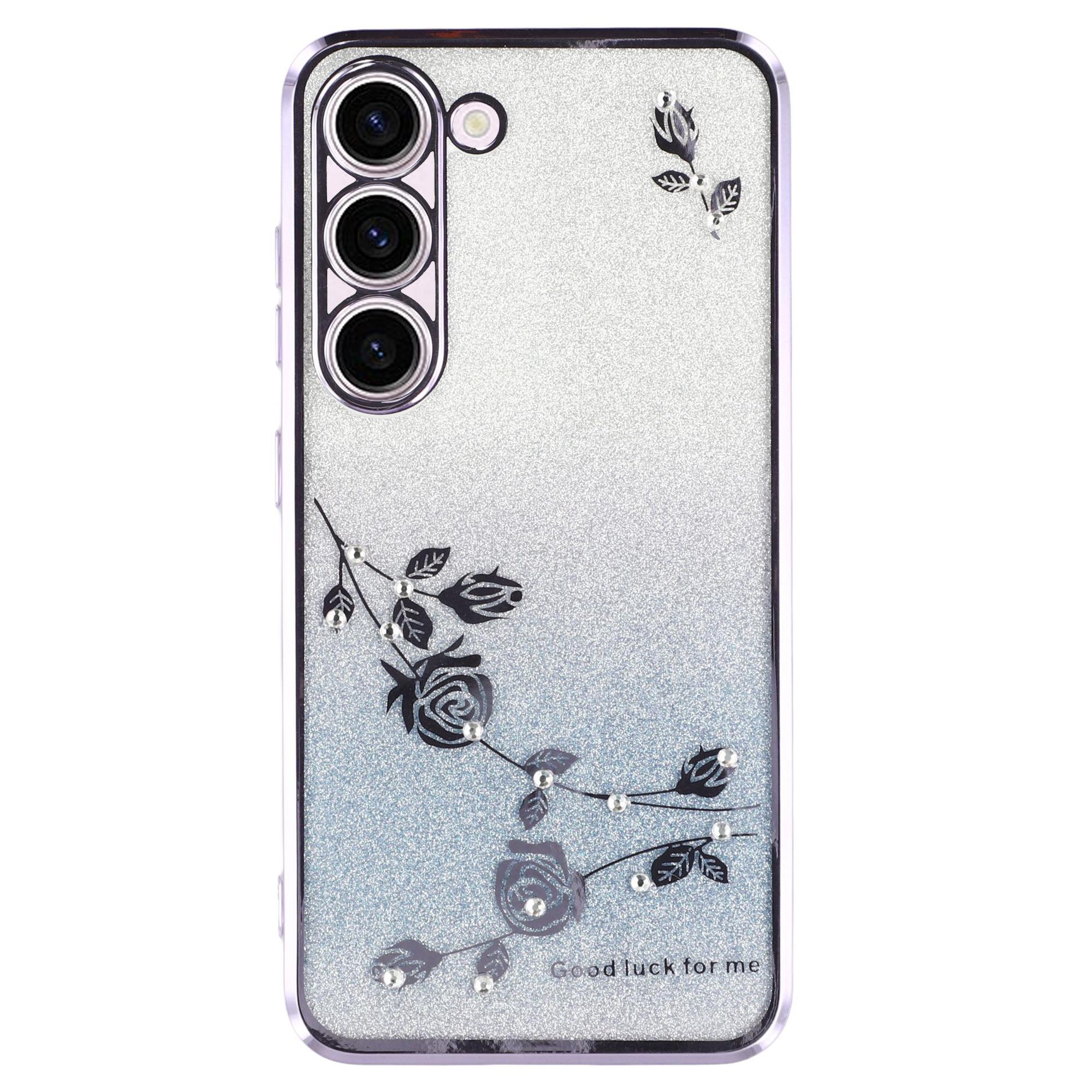 

KADEM Противоударный чехол для телефона Samsung Galaxy S23+ с цветочным узором, декором из страз, дизайном с градиентным цветом и блестящей пудрой, гибкий ТПУ чехол для телефона Purple