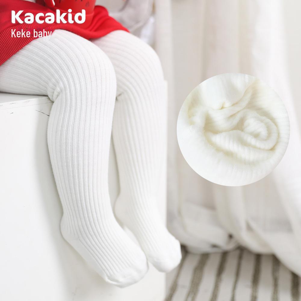 "Carefully Selected Girls' Thick Brushed Cotton Tights - Warm Solid Colors for Autumn & Winter"