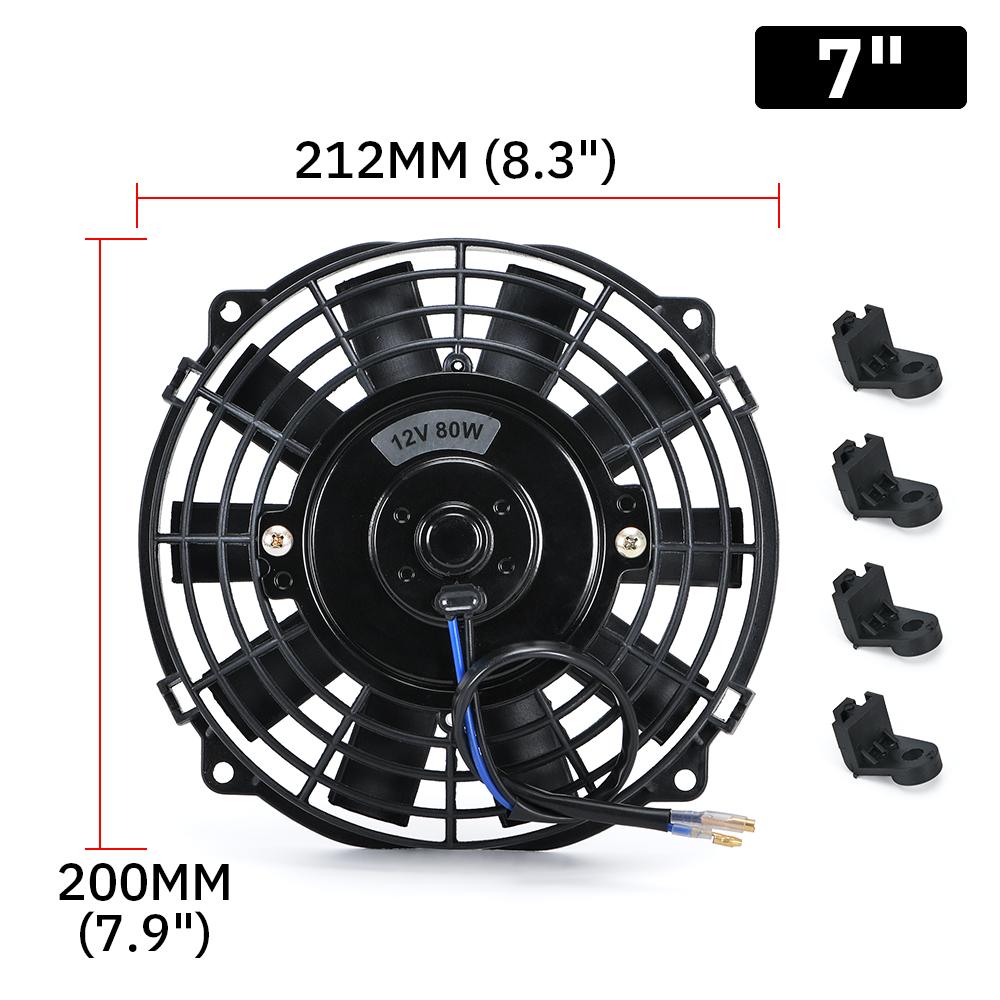 Universal 7 9 10 13 Inch 12V 80W 2100RPM Type S Straight Black Blade Electric Cooling Radiator Fan Kit