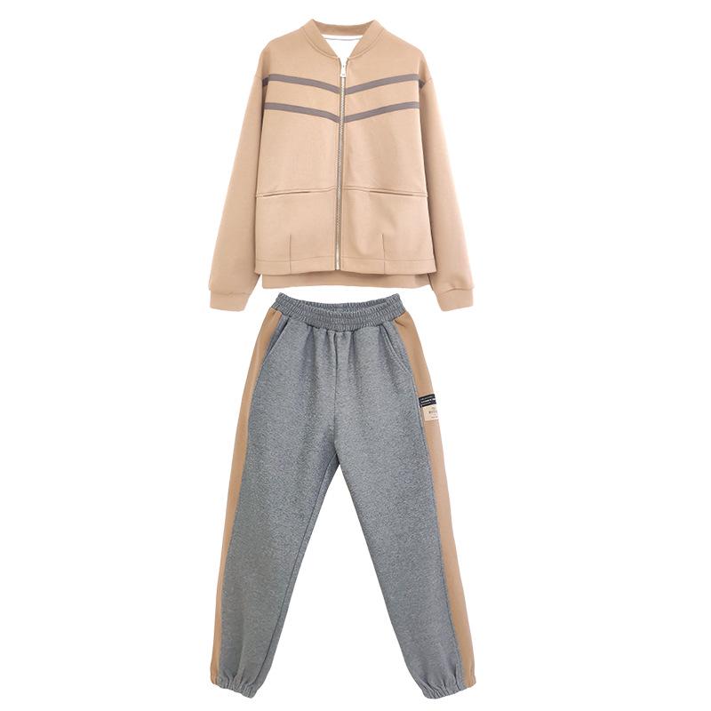 Women's 2023 Spring/Autumn Color Block Sportswear: Baseball Jacket & Jogger Set