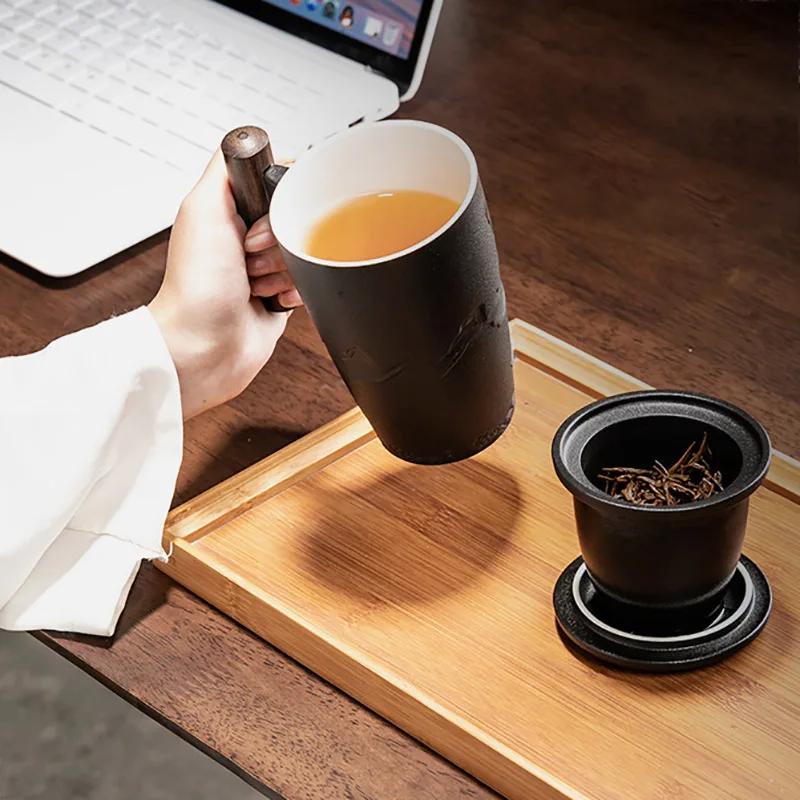 For Ceramic Mugs Retro Tea Cup Luxury Large Capacity With Cover Wooden Handle Office Thermal Mug Personalized Gifts Home Drinkwa