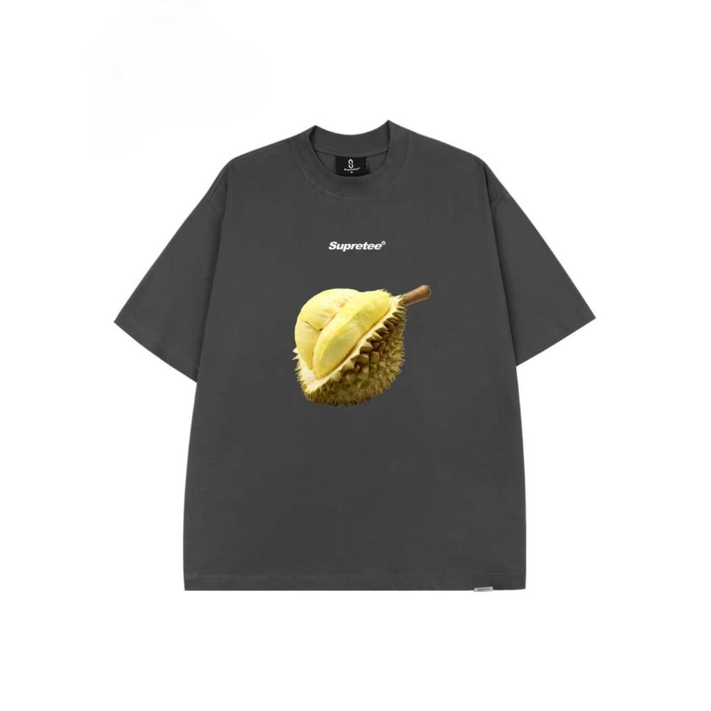 Summer Fashion Heavyweight Retro Men's Fruit 100% Cotton Printed Round Neck High Quality Leisure Fitness Street T-shirt