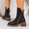 Fashion Spring and Autumn Thin Boots Platform Square Toe Double Zip Block Heel Platform Versatile Vintage Booties