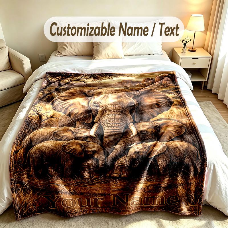 Olifant Thema Zachte Deken Gepersonaliseerd Aangepaste Naam Tekst Print Warme Deken Huis Sofa Slaapkamer Decor