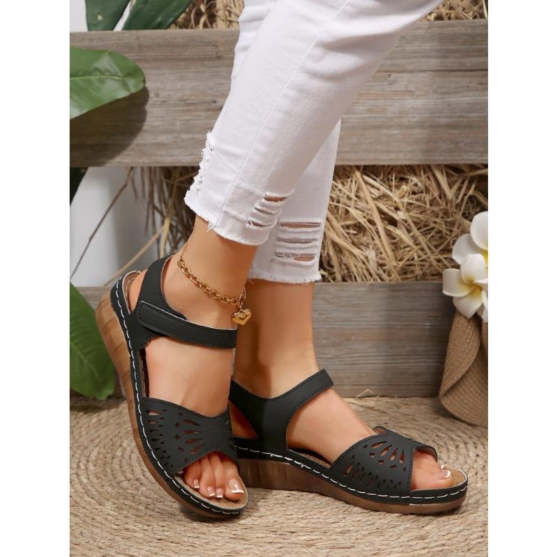 Damen Übergröße Plateau Cut-Out Sport Sandalen Sommer Europäisch Amerikanischer Stil Klettverschluss Lässige Slipper
