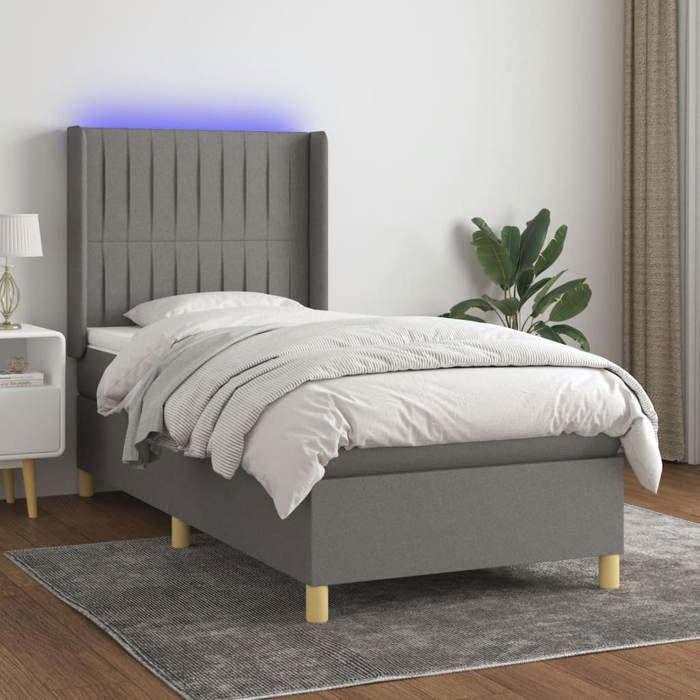 VidaXL Upholstered Bed Base with Mattress and LED Slat Base Padded Bed Slat Frame Single Bed Adult Bedroom Grey 3139006