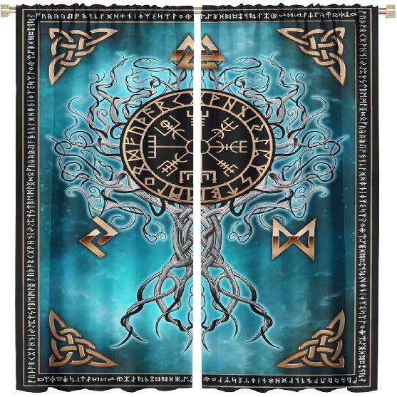 Viking Curtains Viking Totem Curtains Ancient Scandinavian Bedroom Living Room Decoration 2 Panel Groups W42 * L45 Inch