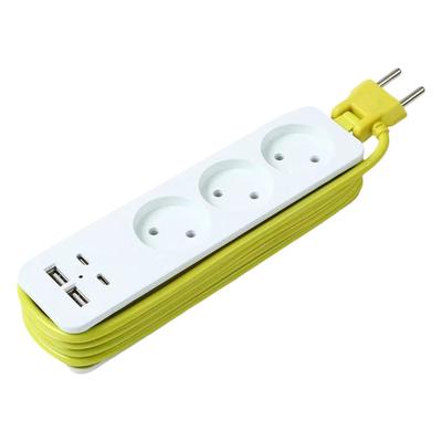 Tragbare Steckdosenleiste mit 3 Steckdosen und doppeltem Typ-C-USB-Anschluss für schnelles Aufladen, Steckdosenverteiler, Steckdosenadapter