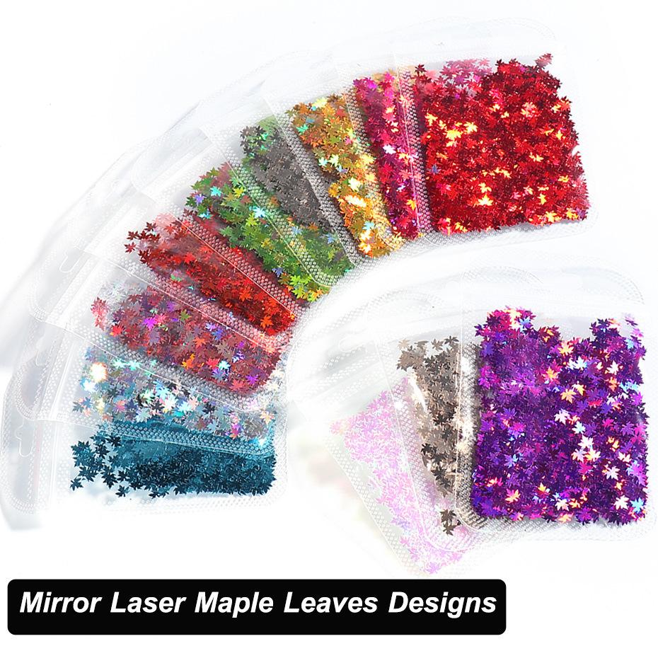 Nail Art Sequins Ins Winter Colorful Gradient Maple Leaf Flakes Trendy Nail Jewelry Bag