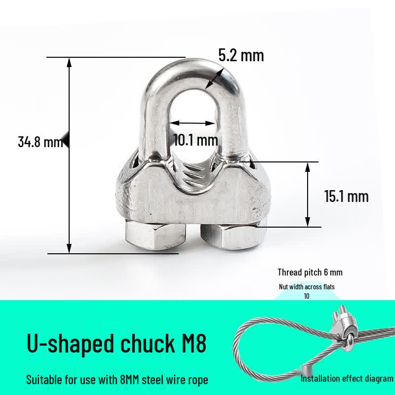 DeLi Galvanized Steel Wire Rope U-Clamp M8