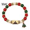 Alloy Beaded Jewelry for Christmas Bracelet, Elastic Stretch Bracelet with Xmas Holiday Collection Tree Charm, Gifts Women Men Festive Santa