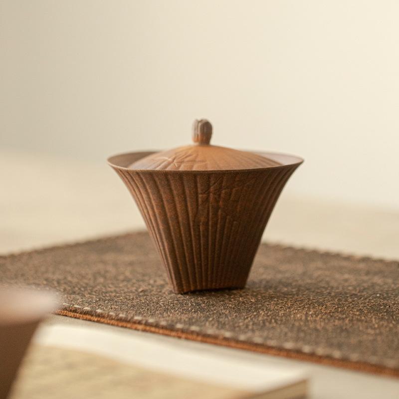 Handmade Coarse Pottery Covered Bowl Japanese Retro Old Rock Clay Tea Brewing Tool High-end Kung Fu Gaiwan Ceramic Tea Bowl