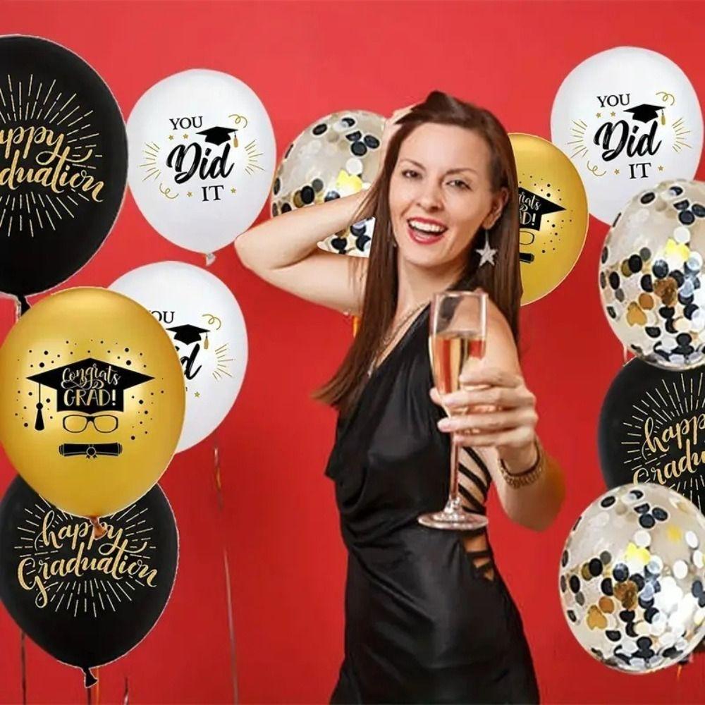 Black Gold Graduation Decorations Cap Printing Latex Balloon Confetti Balloon School Celebration