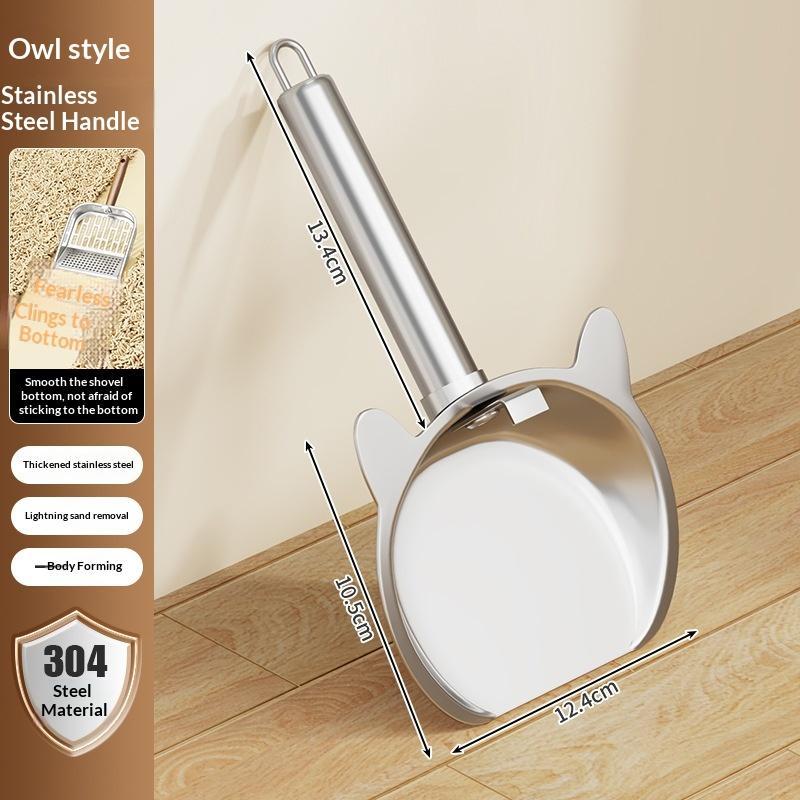Stainless Steel Cat Litter Scoop Long Handle Pet Waste Shovel Cleaning Tool For Tofu Sand Litter Box Cats Supplies
