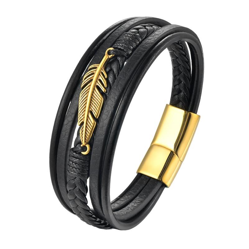 2026 Neue Mode Lederseil Armband Titanstahl Kette Leder Geflochtenes Armband Echtes Leder Mehrschichtig Einfach Herrenschmuck