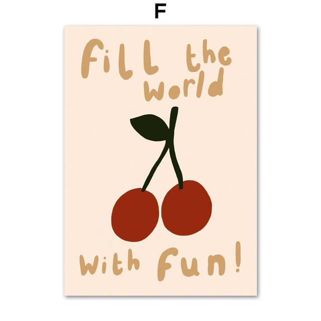 Cat Cherry Ice Cream Acorn Apple Sun Moon Fun Cartoon Vintage Poster Prints Wall Art Canvas Painting Kawaii Baby Kids Room Decor No Frame