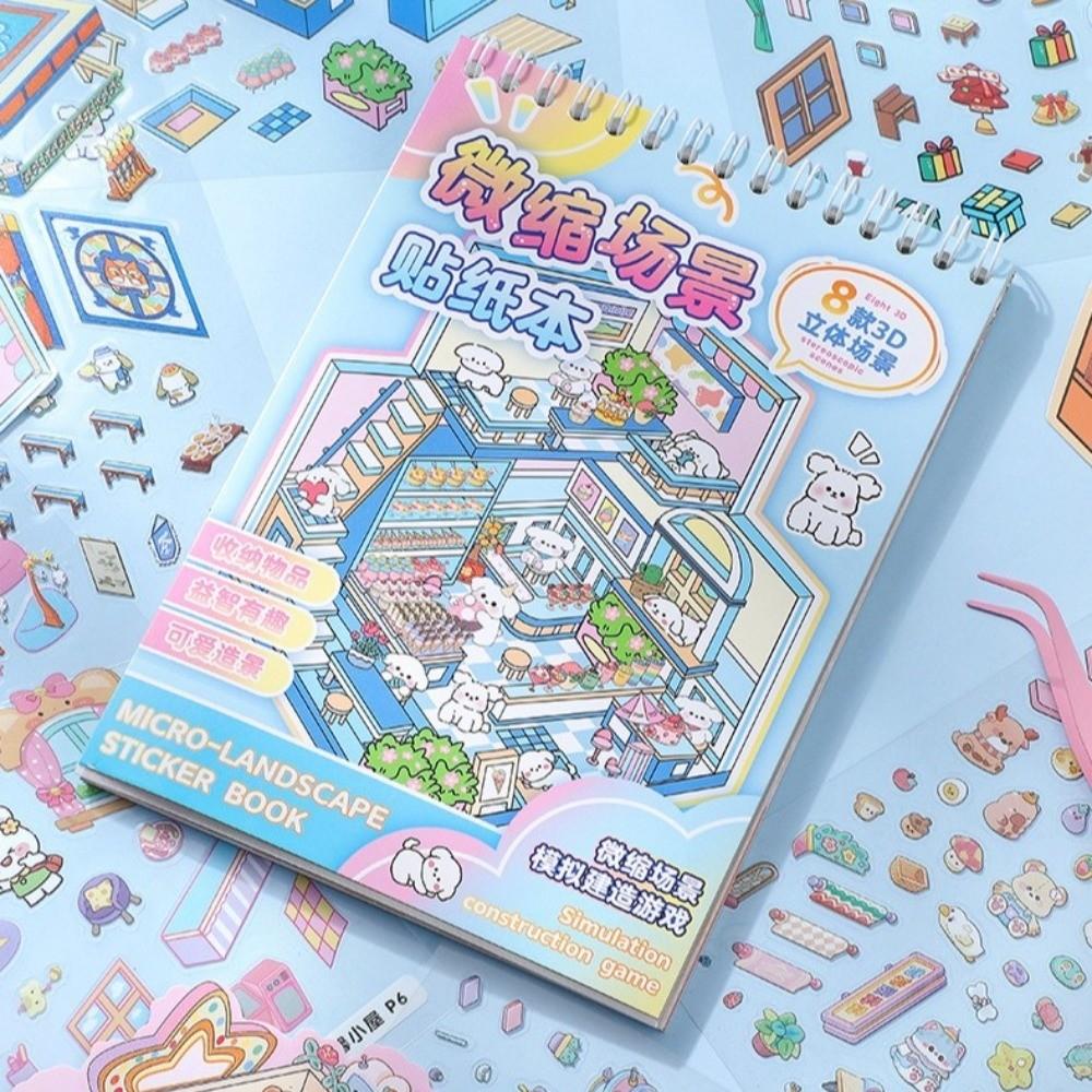 PET 3D Landscape Sticker Book DIY Sticker Cabin Scene New Miniature Scene Book for Kid