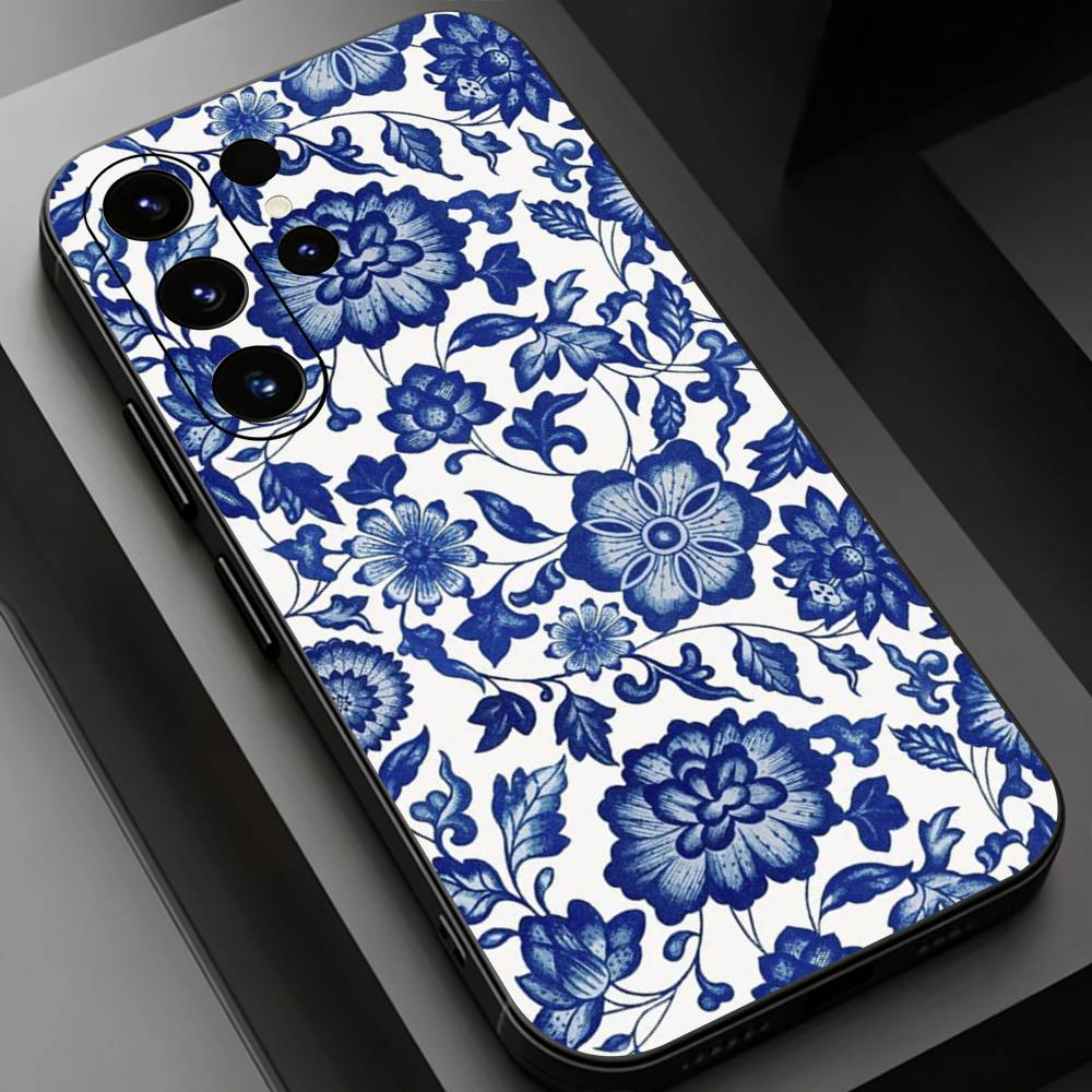 Blue and White Porcelain Funda Phone case for Samsung Galaxy S24,25,26,23 22,21,S20 Plus Ultra FE soft fundas cases
