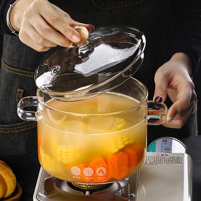 Transparent Glass Soup Pot Heat Resistant Microwave Fire Heating Dual Handles  Glass Saucepan With Cover Kitchen Cooking Tools