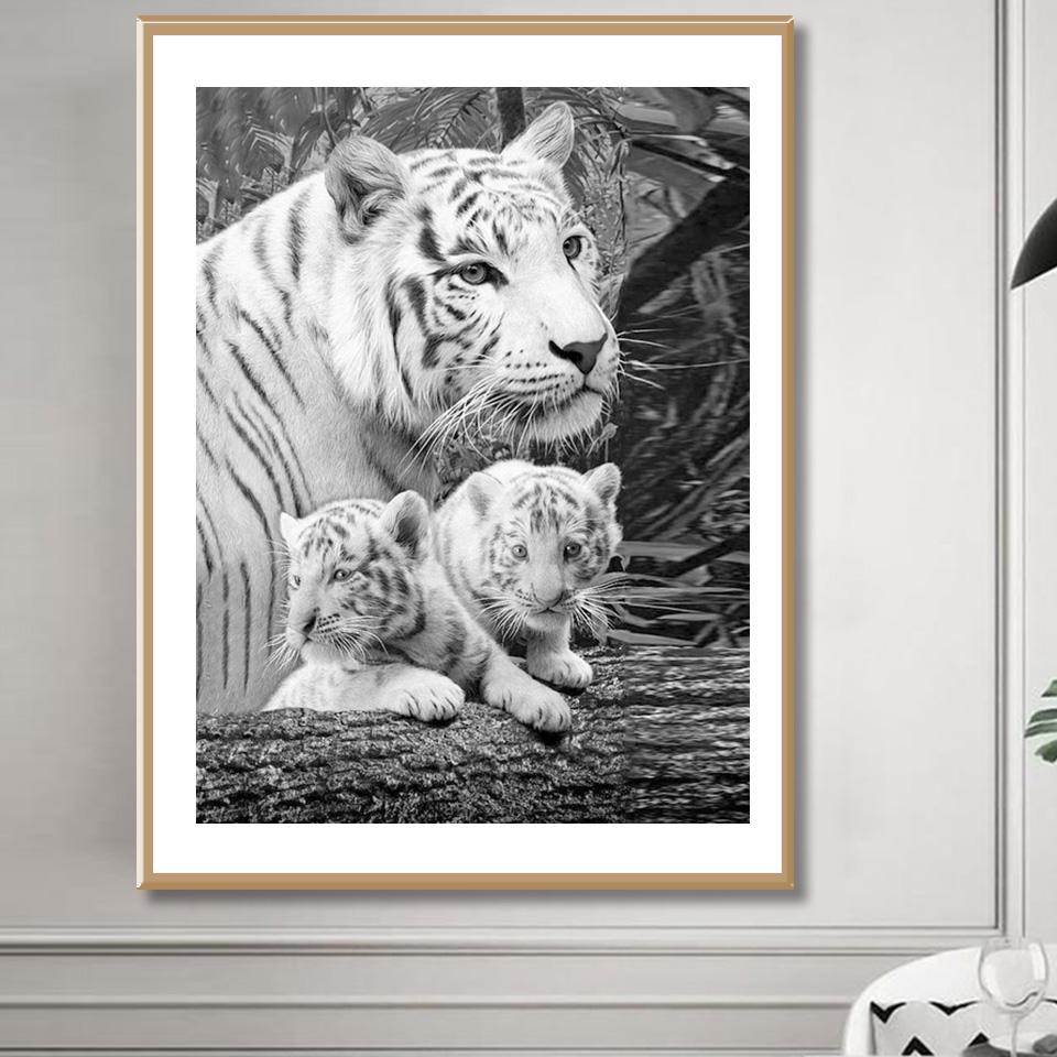 5D DIY Diamantmalerei Voll Quadrat Schwarz Weiß Tiere Diamantstickerei Löwe Tiger Mosaikbild aus Strass Dekor Geschenk