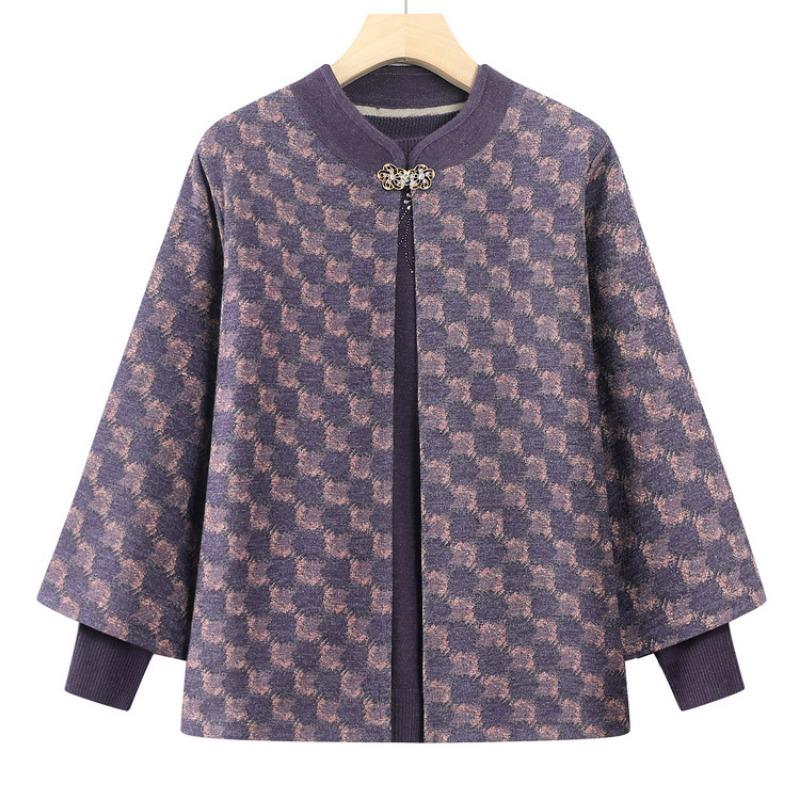 

New Mom Autumn Cardigan Two-piece Set Middle-aged Women s Clothing Grandma Autumn and Winter Knitted Sweater Jacket 3XL (recommended 125-70kg) фиолетовый