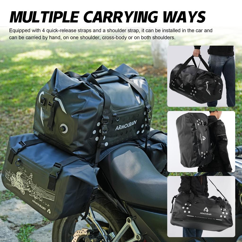 ARMOURAIN Motorcycle Dry 75L Large Waterproof Duffel Bag for and Kayaks Bag, Travel, Boats, Motorcycles, (Black)