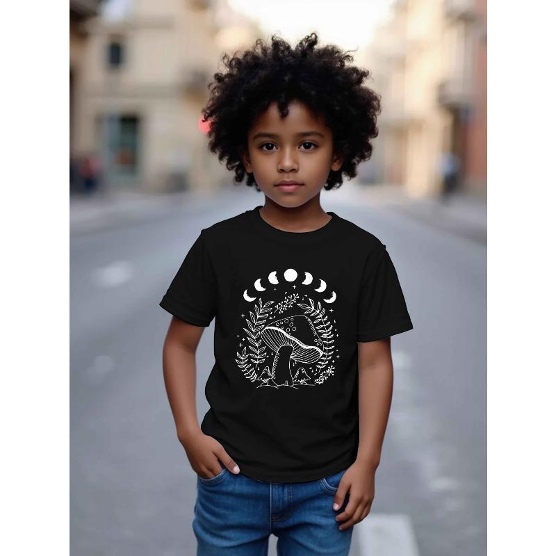 European Size Boys Round-neck Short-sleeved T-shirt with Mushroom Pattern Print