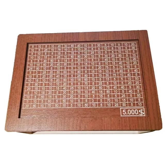 Cutie de bani 500/1000/2000/3000/5000/10000 Euro Pușculiță Bancă de bani din lemn Cutie de bani reutilizabilă cu cutii pentru obiective de economisire și numere