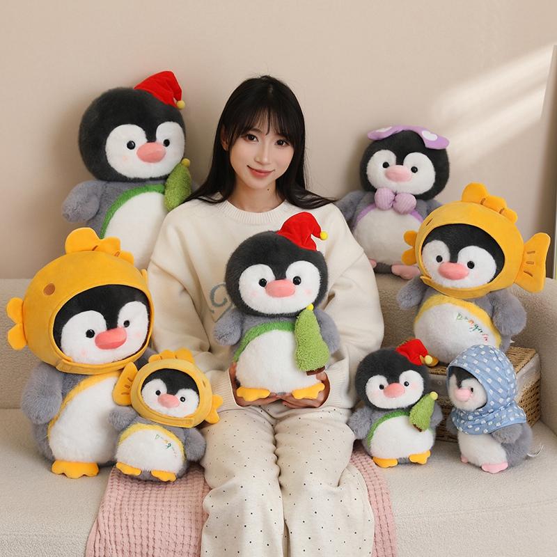 Soft Fat Penguin Wearing Clothes Hats Plush Toy Cute Stuffed Couple Penguin Furry Comforting Doll Sleep Pillow Birthday Gift