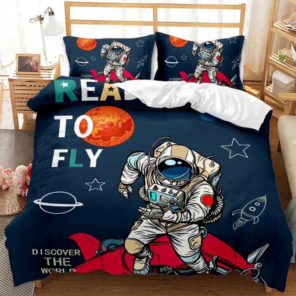 3D Print Astronaut Space Sky Galaxy Themed  Comfortable Duvet Quilt Cover Pillowcase Bedding Set Bedroom Decoration Home Textile