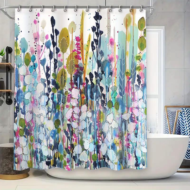 

Floral Shower Curtain Botanical Blue Green White Abstract Nature Bathroom Decor Waterproof Fabric Shower Liner Vintage Farmhouse W60H190(CM)-1 Pcs