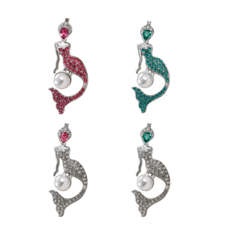Fashionable Rhinestones Mermaids Lapel Pin with Dripping Oil Designs Contrast Accessory for Party Supplies Costumes