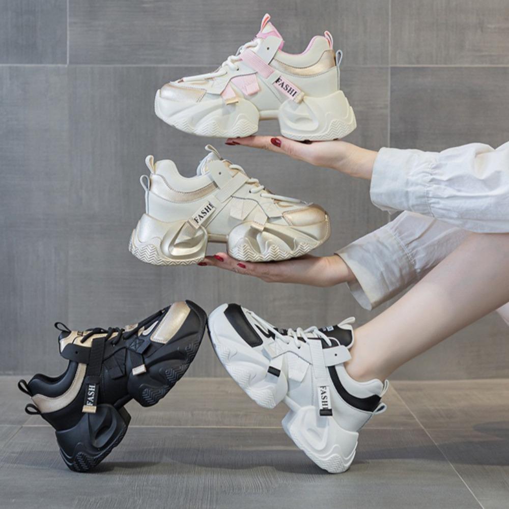 Platform Casual Shoes Leather Women's Shoes Summer Breathable Inner Height Increasing Sports Leisure Shoes Women Sneakers