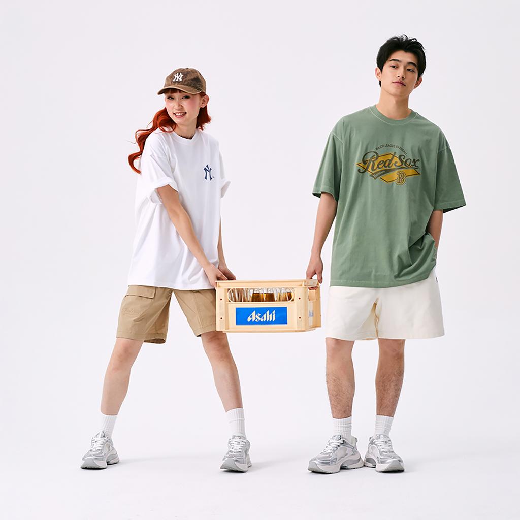 New MLB Preppy Style Collection Basic Boston Red Sox SS25 T Shirt Unisex Khaki 3ATSV0753-43KAP