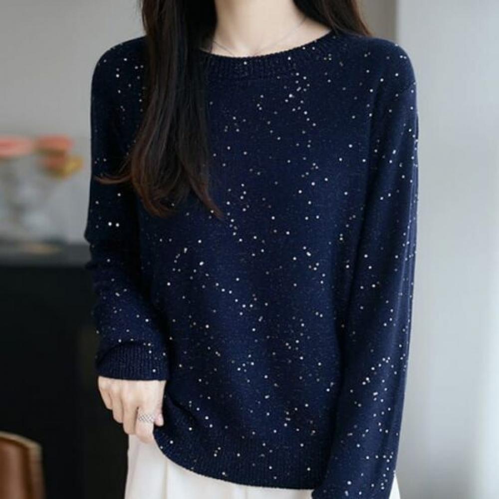 Navava Daily Simple Pearl Round Neck Long Sleeve KniT T Nk3521