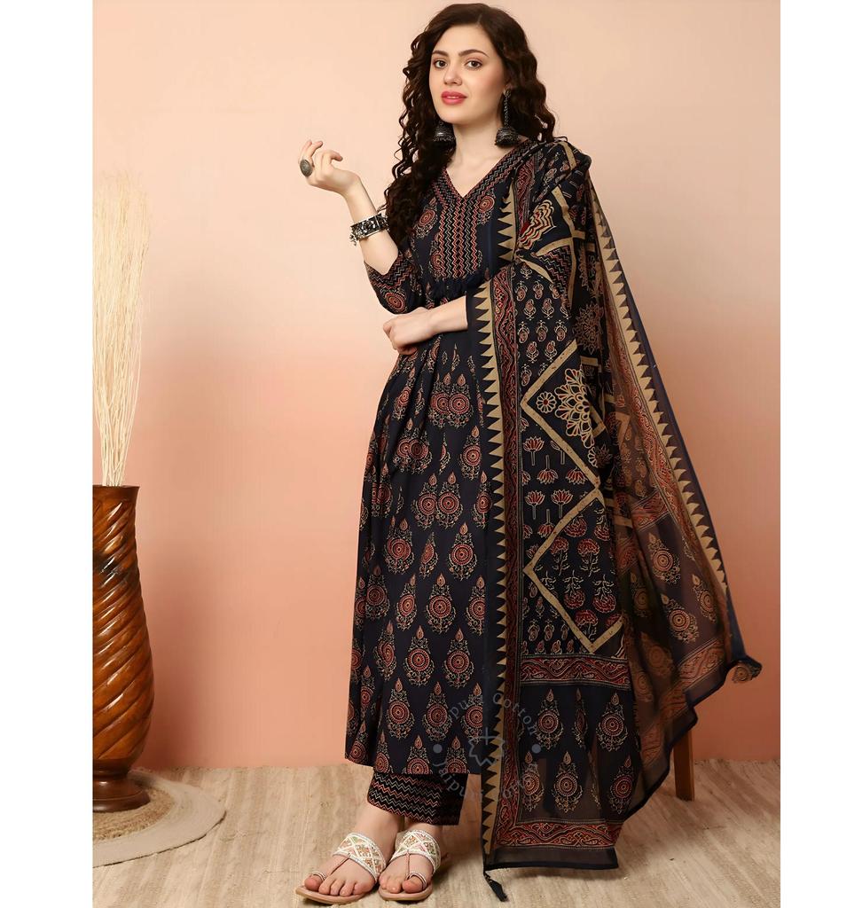 Donna Designer Top Tunica Stampa Floreale Kurta, Palazzo e Dupatta Set