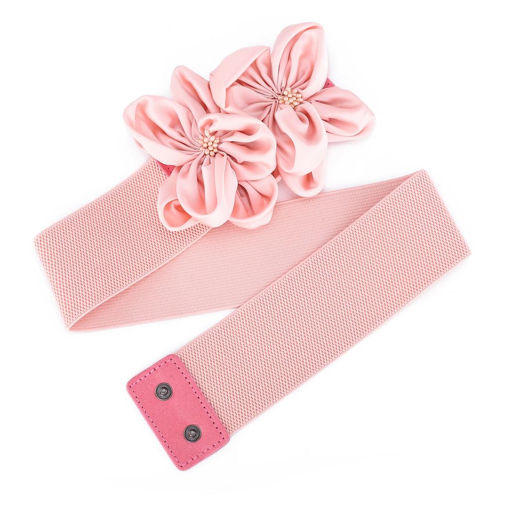 Ladies Flower Decorative Dress Waist Tie Skirt Belt Black Bow Elastic Waist Seal