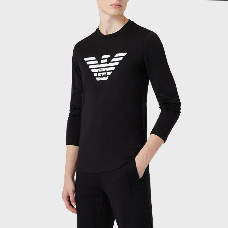 Emporio Armani FW21 Color Block Logo Letter Print Round Neck Long Sleeve T-Shirt Men Tops Black 8N1TN8-1JPZZ-0022