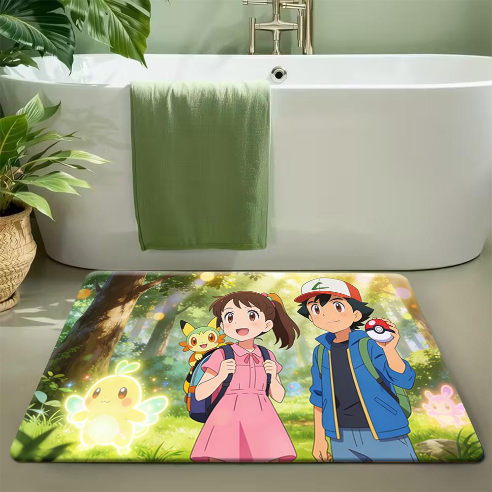 Pokemon Cute Characters Picnic Print Non-slip Doormat, Soft Absorbent Floor Rug for Home Decor