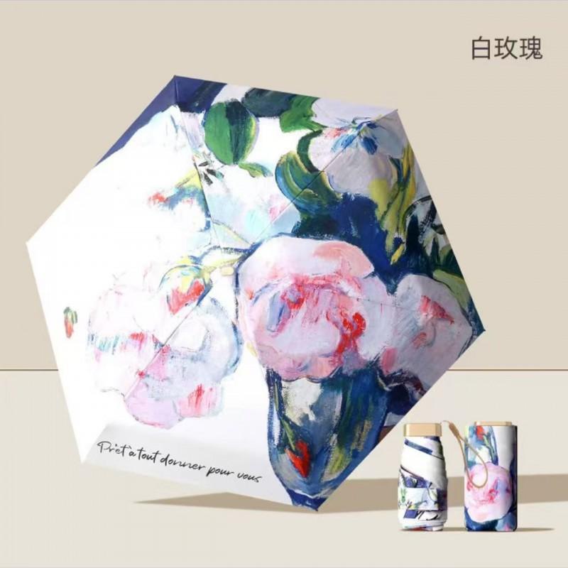 Compact 5-Fold Umbrella Women Lightweight Sun Rain Parasol UPF60 Portable Pocket Size Travel Accessory