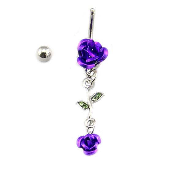 Romantic 2-Rose Connected Dangling Belly Ring Fashion Navel Button Jewelry Gift