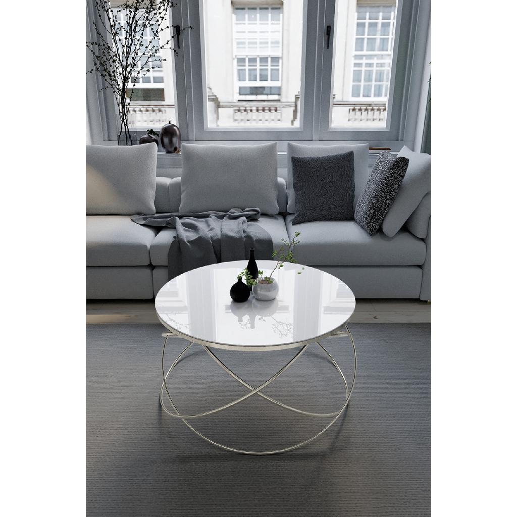 Planet Coffee Table Black Leg, White Glass
