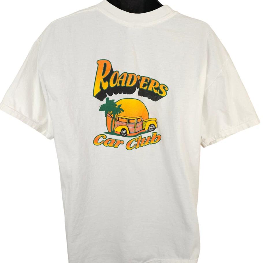 Vintage Roaders Car Club T Shirt Mens Size XL White Y2K Classic Woody Wagon L