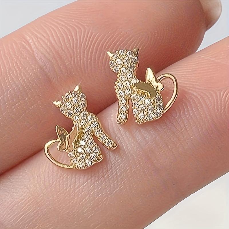Gold Cat Earrings for Women Rhinestone Cat Stud Earrings Cute Animal Butterfly Earrings Hypoallergenic Ear Accessories Gift for Women