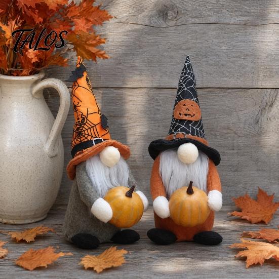 Three-dimensional Halloween Table Centerpiece Gnome Figurine, Fabric Pumpkin Bat Ornament, Faceless Doll for Tiered Tray Shelf Table, Spooky