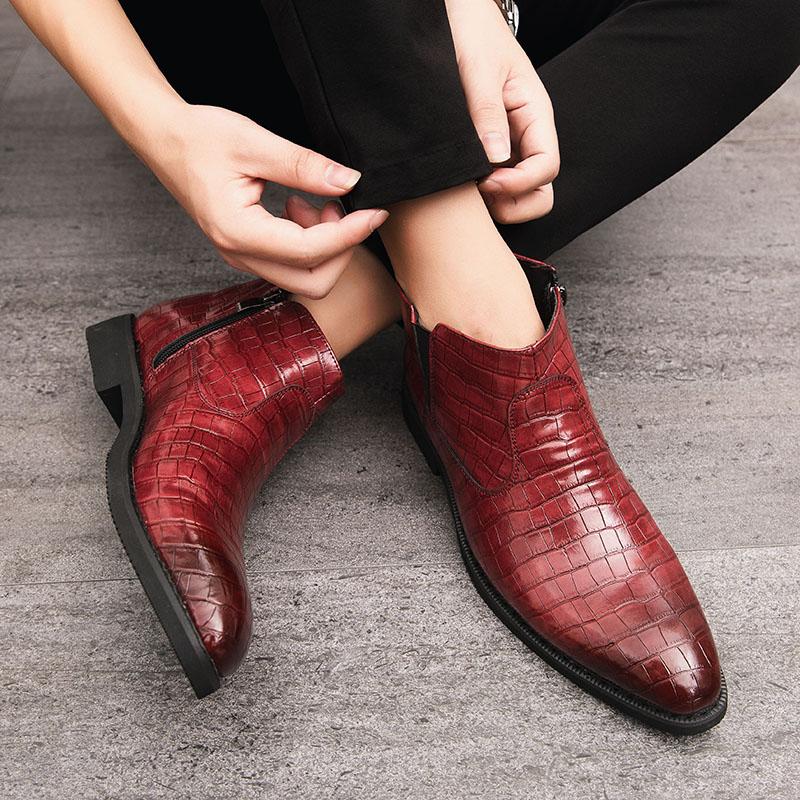 Men'S Winter Fashion Chelsea Ankle Boots Pointed Alligator Pattern Casual High Tops Luxury Designer Shoes