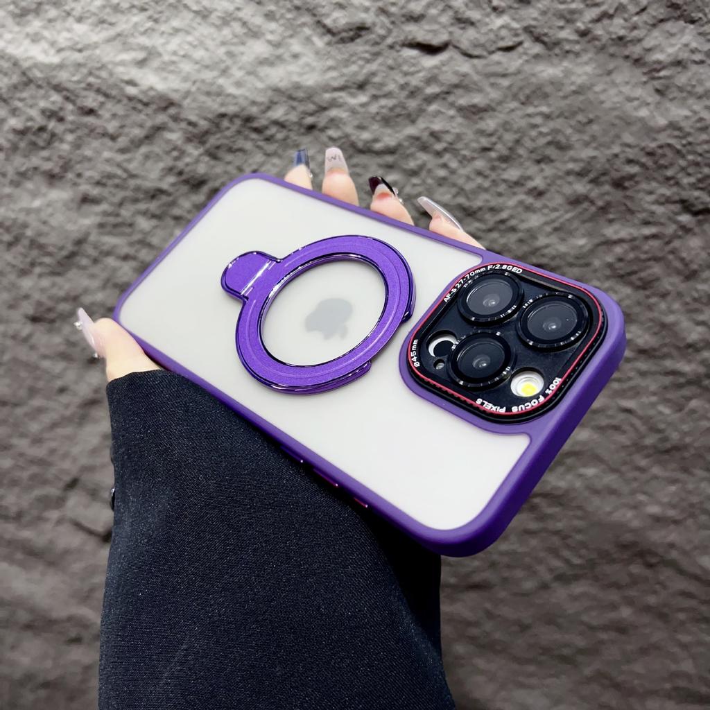 Applicable to Apple iPhone16ProMax mobile phone case, skin matte semi-transparent magnetic metal bracket 15 protective case
