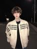 Men's Letter Print Baseball Jacket: High-End Spring/Autumn, Loose Silhouette, High Street Hip Hop Vibe, Cool Bomber Outerwear.