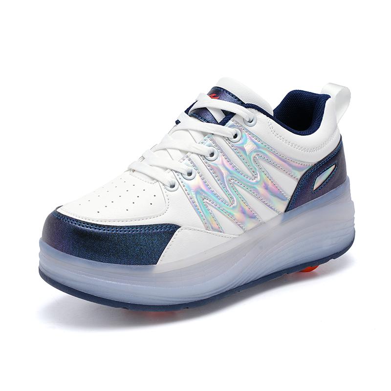 

Детские кроссовки со светодиодной подсветкой, детские, для мальчиков и девочек, с зарядкой через USB, светящиеся спортивные колеса, обувь для катания на роликах и паркура на открытом воздухе 40 белый/синий