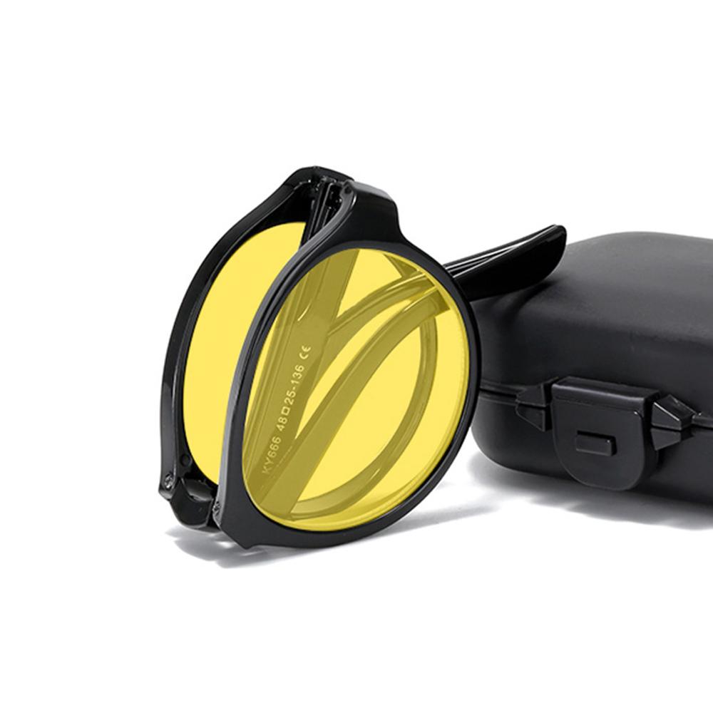New Foldable Night Vision Glasses for Driving with Box for Men Women Round Ultralight Blue Light Blocking Eye Protection Eyewear